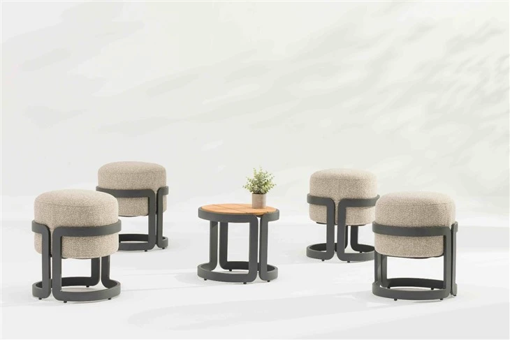 Modern Outdoor Stool & Side Table Set - Durable Aluminum & Teak Design high quality